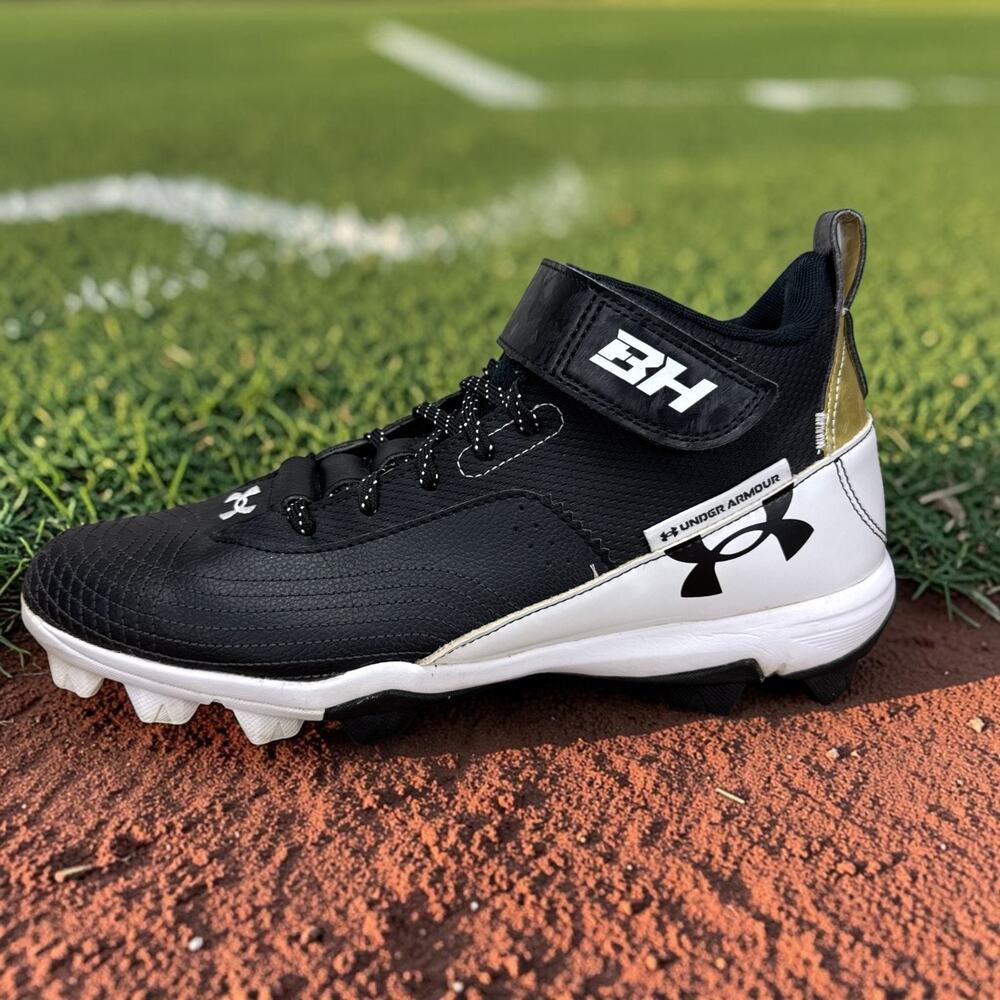 Under Armour Harper 7 Mid RM Mens 9.5 Baseball Cleats Black White Gold 3025587